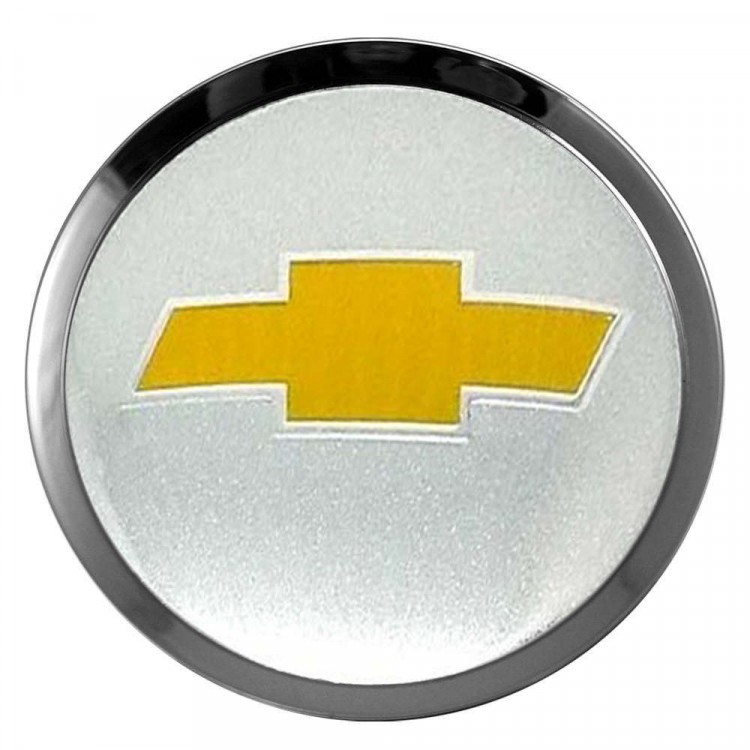 Заглушки для диска со стикером Chevrolet (64/60/6) хром и желтый